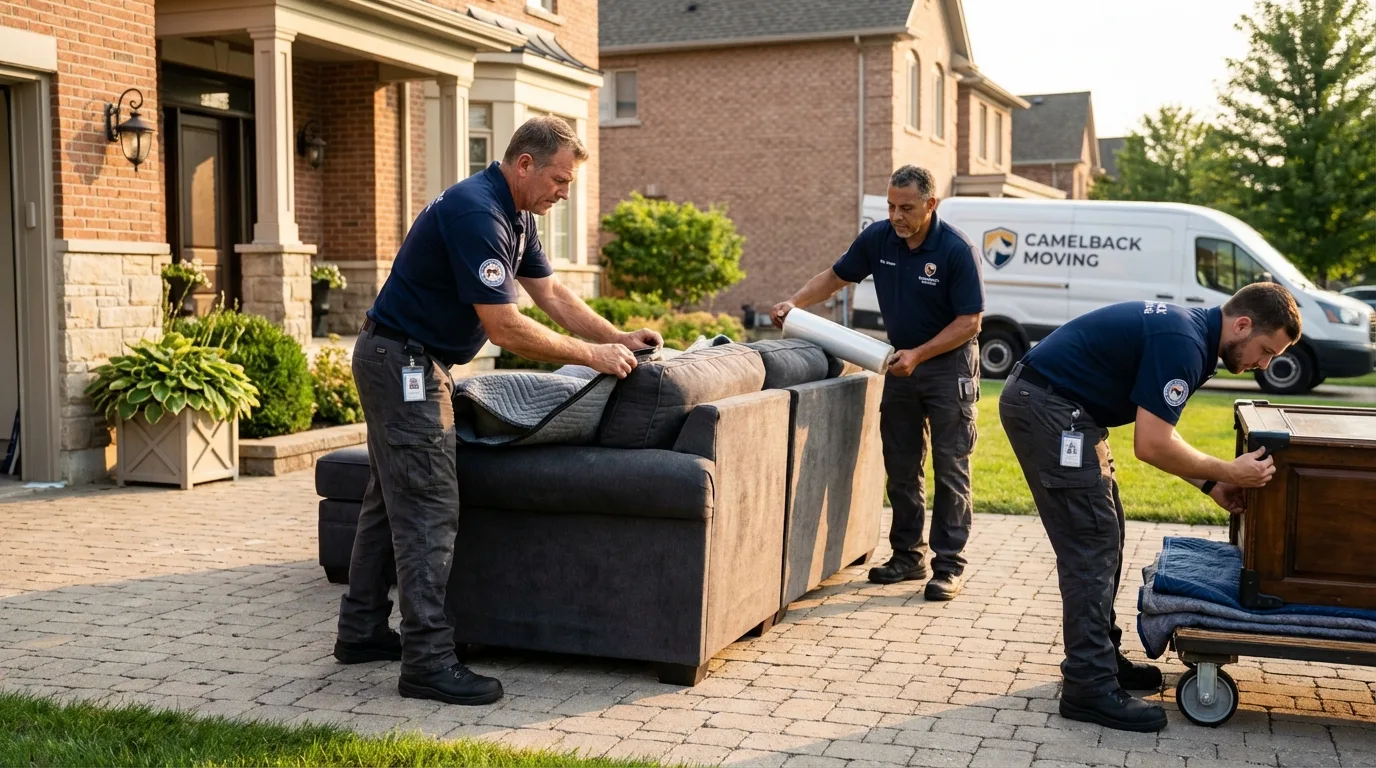 Large estate moving crew wrapping furniture in Falmouth, ME