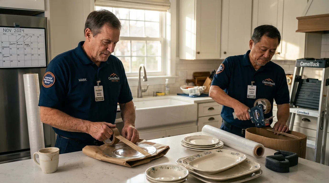 Professional crew packing kitchen dishware in Falmouth, ME