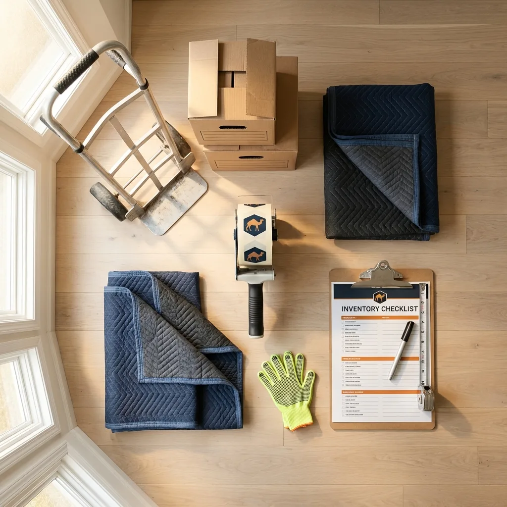 Professional moving supplies and packing materials layout for Falmouth residential relocations